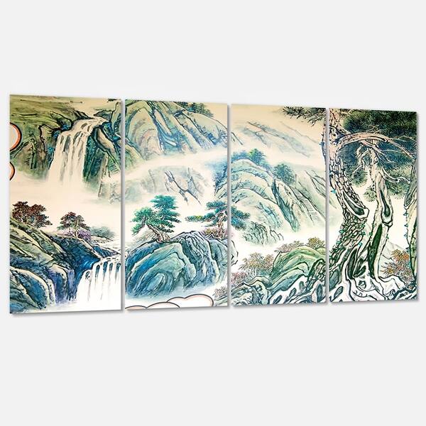 Designart Blue Chinese Landscape Painting Floral Metal Wall Art Overstock 11870103