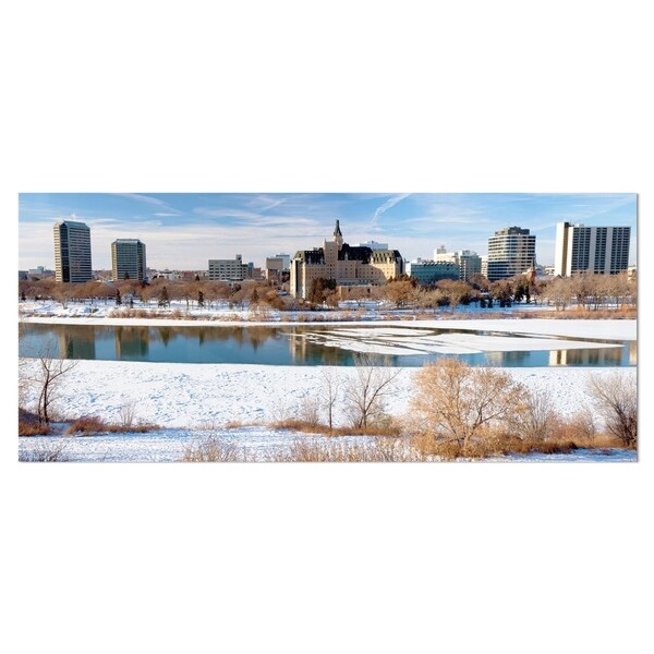 Designart City Of Saskatoon Winter Panoramic Landscape Canvas Art Print Blue Overstock 11614513