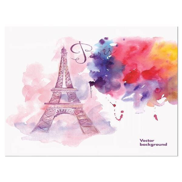 Shop Designart Eiffel Tower In Cloud Of Colors Watercolor Painting Metal Wall Art Overstock 11870192