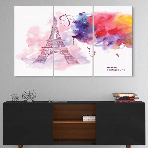 Shop Designart Eiffel Tower In Cloud Of Colors Watercolor Painting Metal Wall Art Overstock 11870192