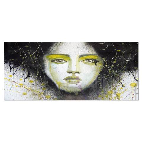 Designart 'Girl with Yellow Eye line Large' Portrait Digital Art Metal Wall Art