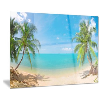 Designart 'Tropical Beach with Coconut Trees' Landscape Photo Metal ...
