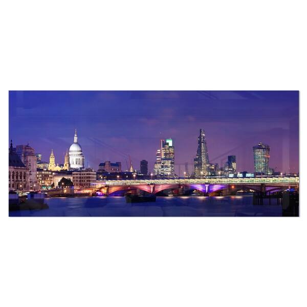 Designart London Night Panorama Cityscape Photo Metal Wall Art