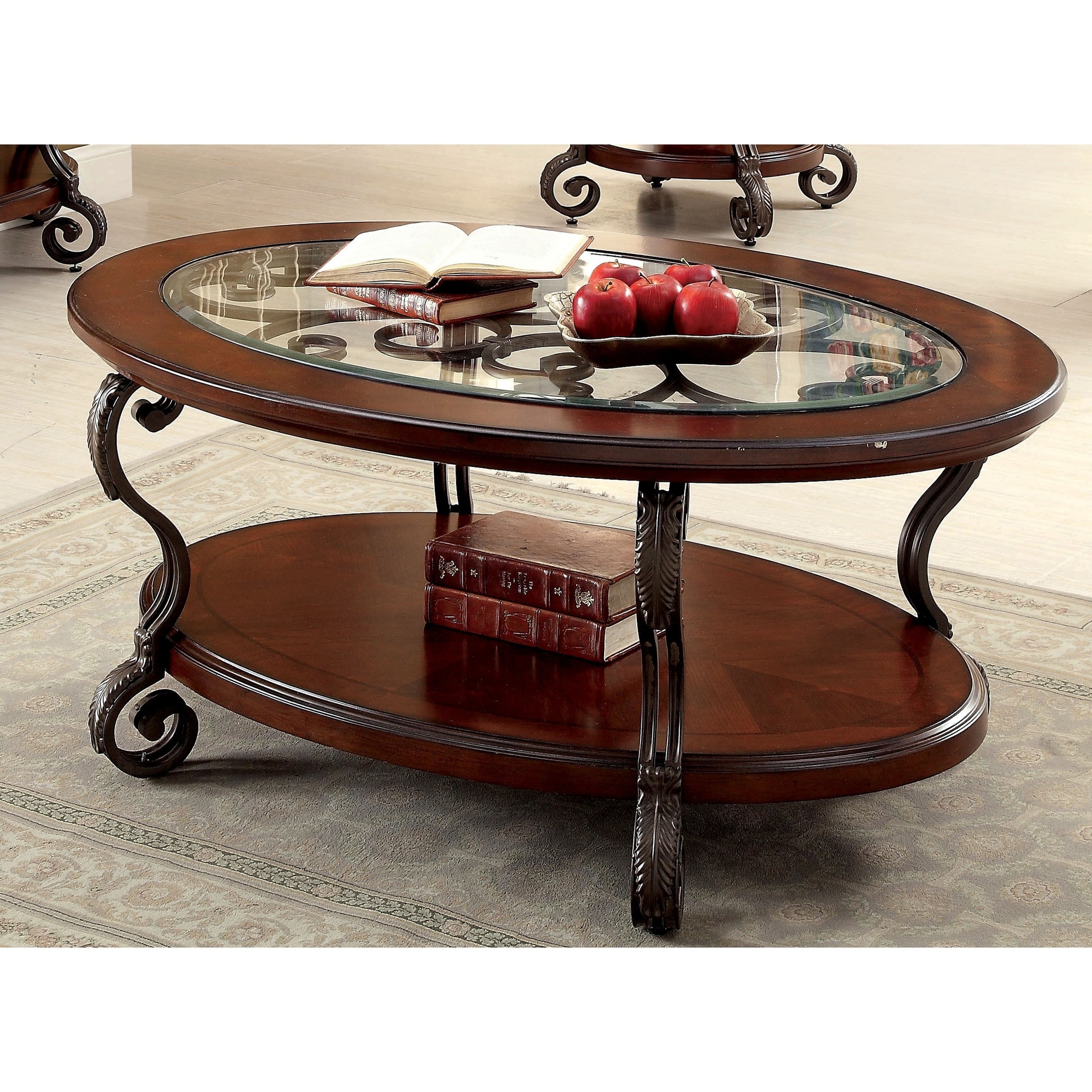 Furniture Of America Raiz Traditional Cherry Oval Coffee Table Furniture Of America Raiz Traditional Cherry Oval Coffee Table
