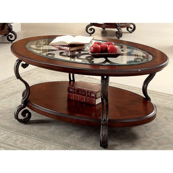 Shop Furniture of America Raiz Traditional Cherry Oval Coffee Table