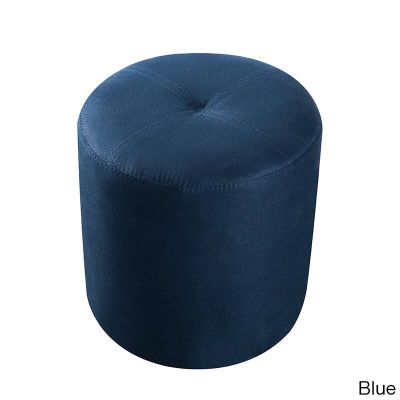 Porch & Den Wynkoop Round Upholstered Stool Ottoman - Blue