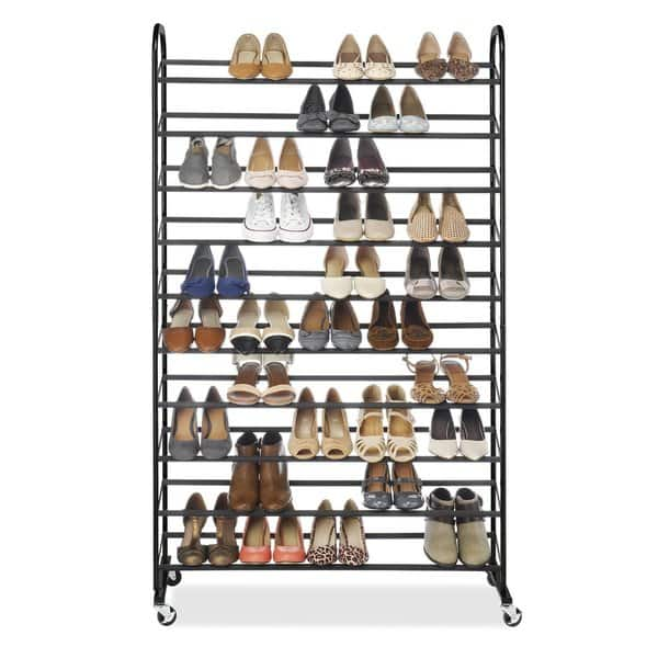 Shop Black Friday Deals On Whitmor Black Chrome Metal 50 Pair Shoe Rack Overstock 11871271