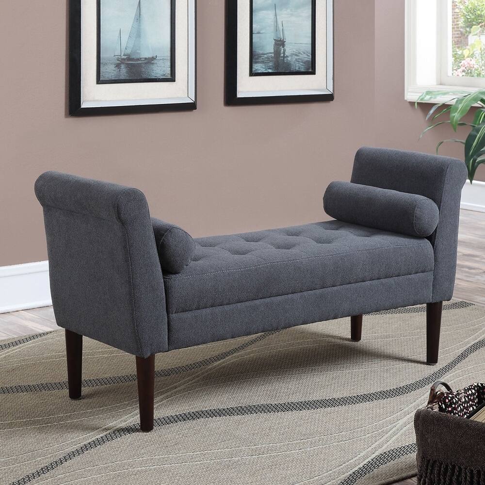 Betty Slate Blue Upholstered Bench With Arms
