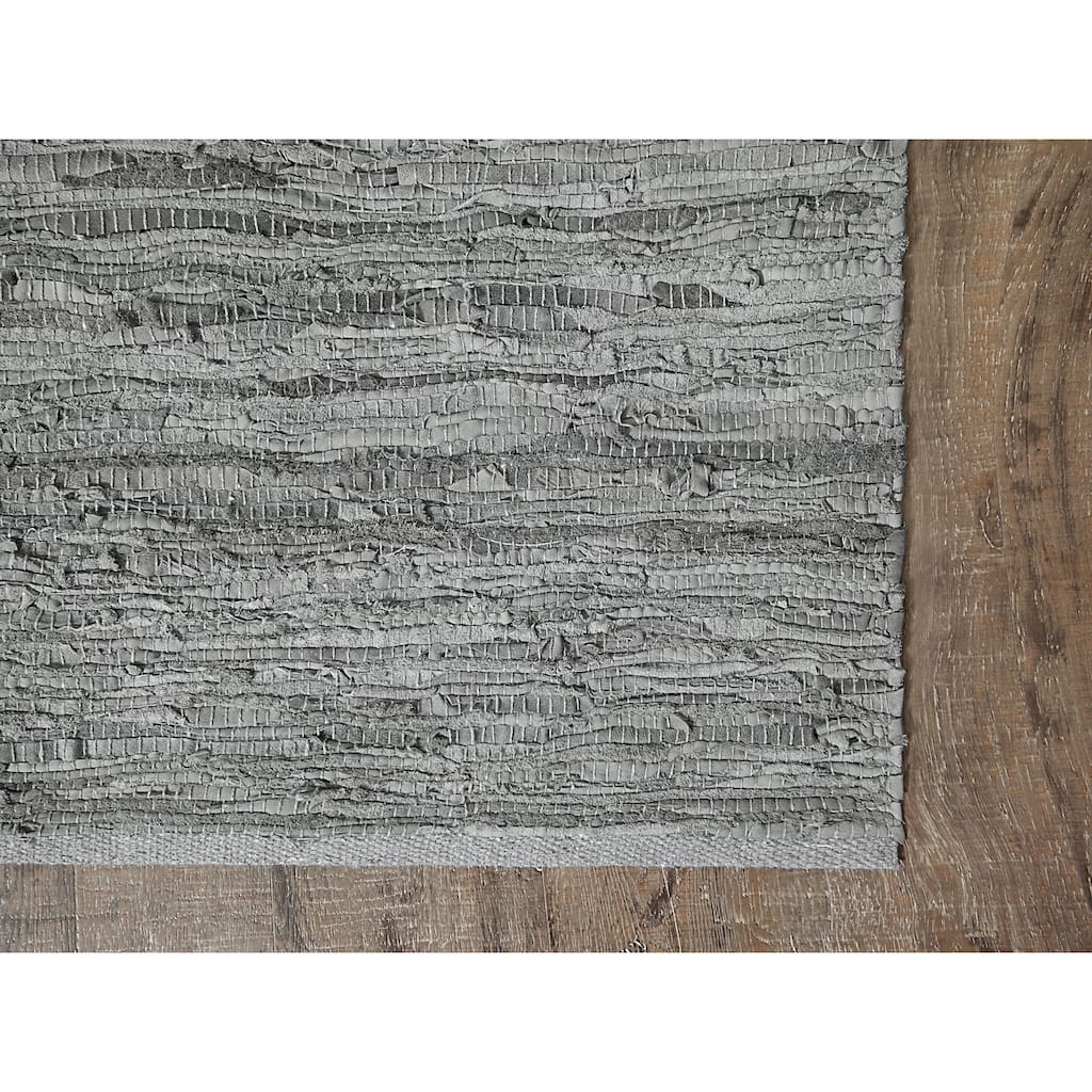 Jani Lena Grey Leather and Cotton Rug