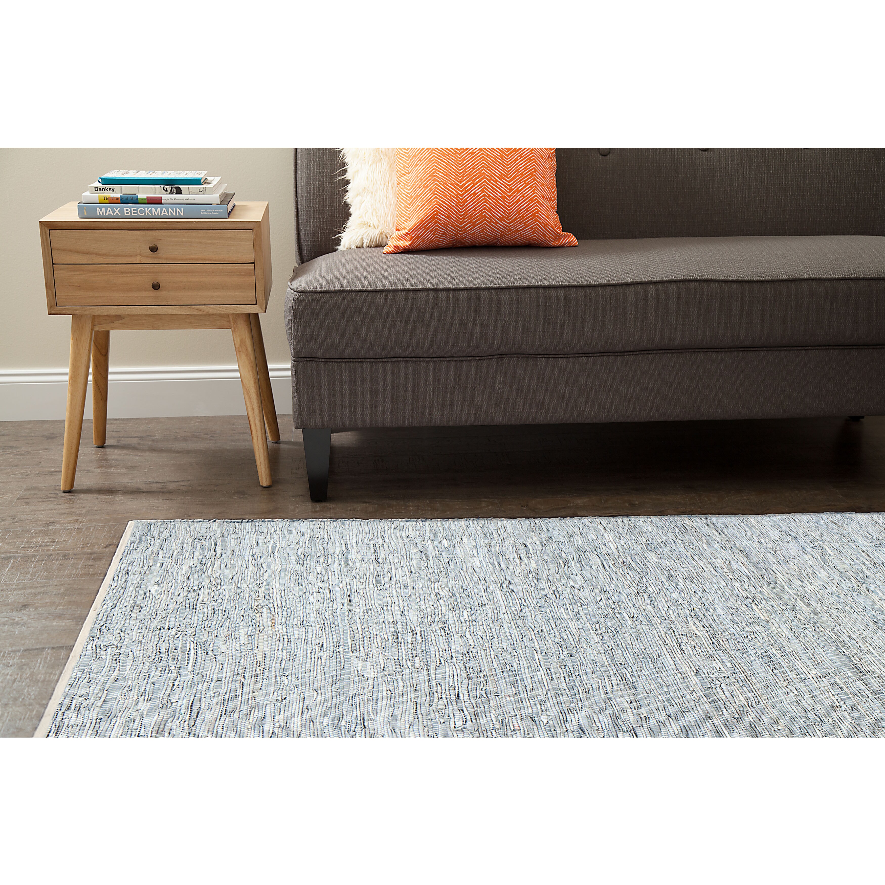 Shop Jani Rendi White and Pale Blue Leather and Cotton Rug 8' x 10