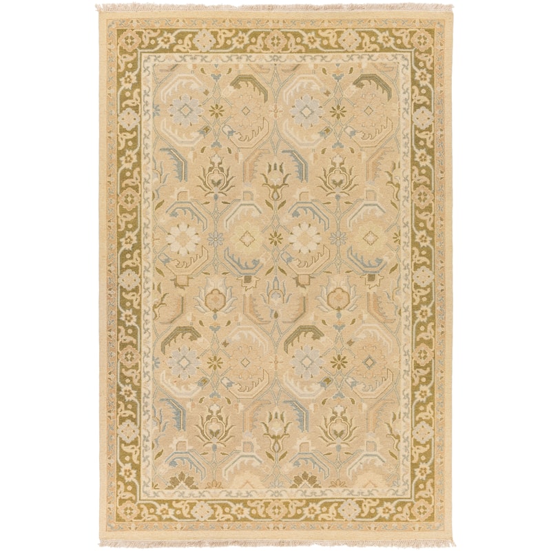 Hand-Knotted Kari Border New Zealand Wool Area Rug - 2' x 3' - Khaki