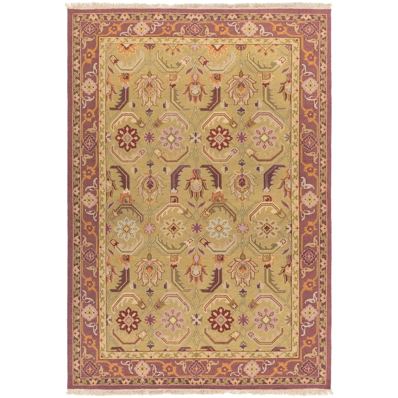 Hand-Knotted Kari Border New Zealand Wool Area Rug - 2' x 3' - Rust