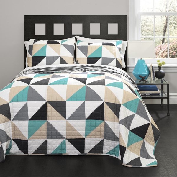 Lush Decor Abner Geo Turquoise 3-piece Quilt Set