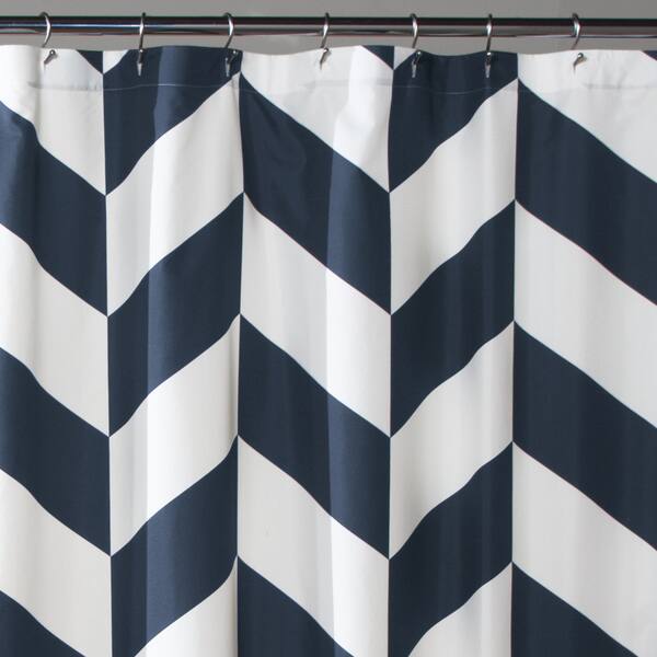 Shop Lush Decor Navy Polyester Jigsaw Chevron Shower Curtain