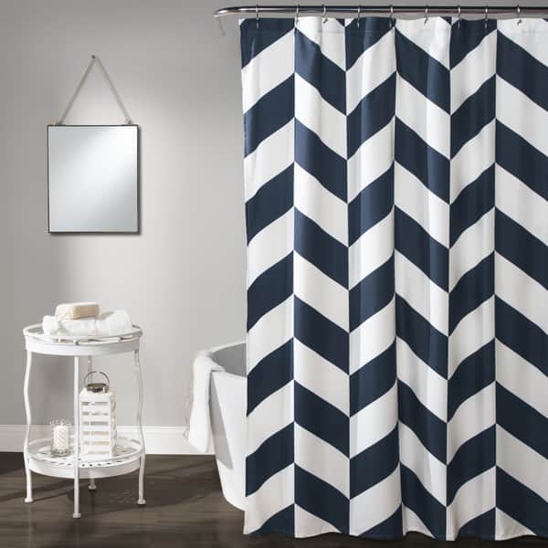 Shop Lush Decor Navy Polyester Jigsaw Chevron Shower Curtain