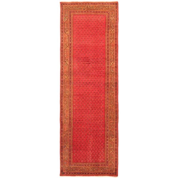 eCarpetGallery Brown/Red Wool Persian Vogue Hand-knotted Rug (3'5 x 10'6)