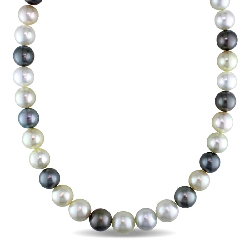 Miadora Signature Collection 14k Yellow Gold Multi-colored Cultured South Sea and Tahitian Pearl Strand Necklace (11-12.8mm)
