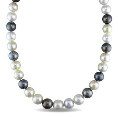 Miadora Signature Collection 14k Yellow Gold Multi-colored Cultured South Sea and Tahitian Pearl Strand Necklace (11-12.8mm)