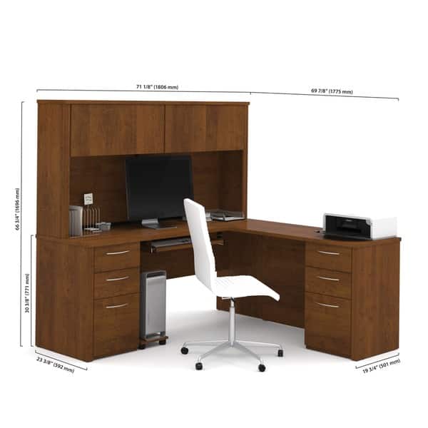 dimension image slide 2 of 3, Bestar Embassy 71" L-shaped desk with hutch
