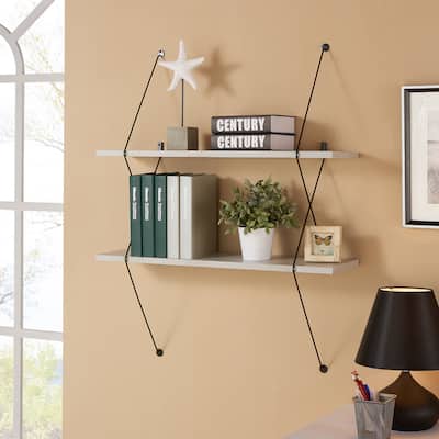 Danya B. Contemporary Two Level Grey Shelving System with Black Wire Brackets