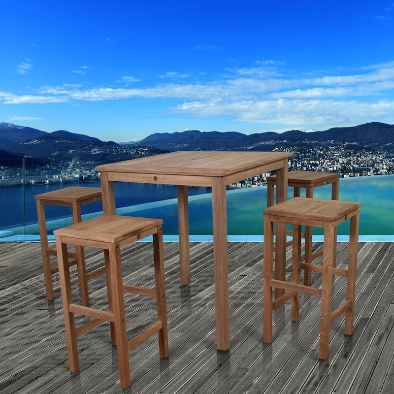 Amazonia Hartford Classic 5 piece Teak Square Bar Set - 5 Piece - Brown
