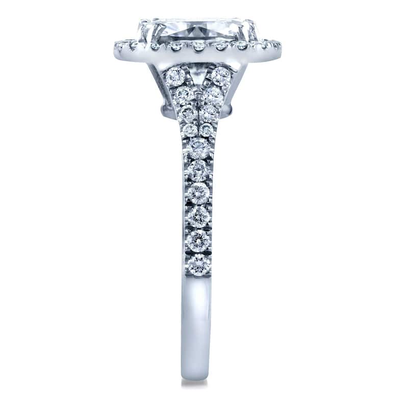 Kobelli 3.3 Carats Moissanite & Natural Diamond 14k Solid White Gold Cushion Halo Cathedral Vienna Ring