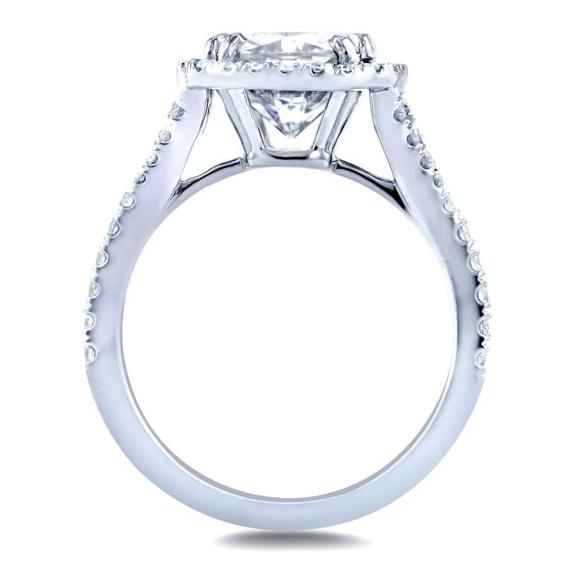 Kobelli 3.3 Carats Moissanite & Natural Diamond 14k Solid White Gold Cushion Halo Cathedral Vienna Ring