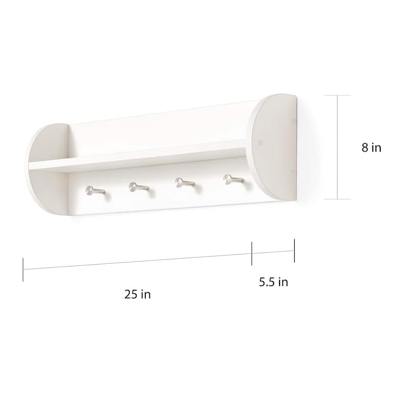 Danya B. White Utility Floating Shelf with Stainless Steel Hooks