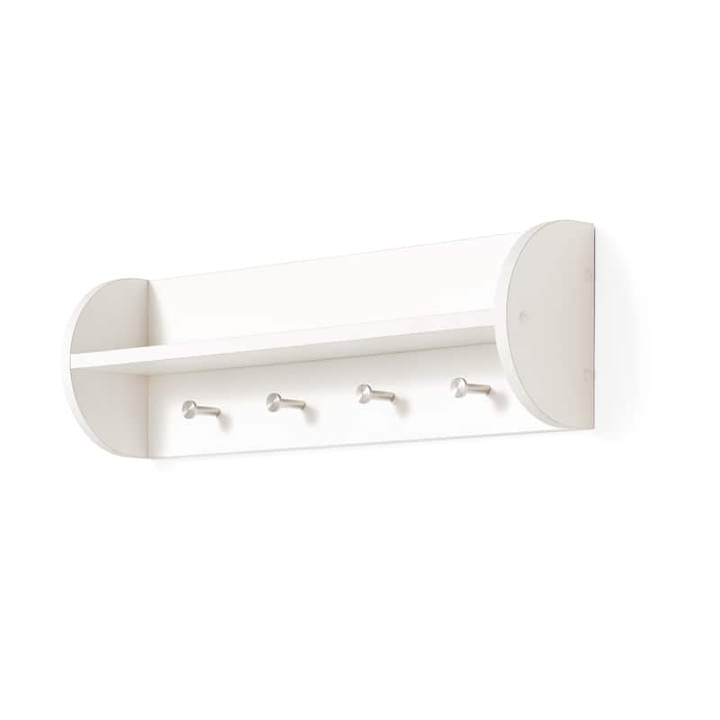 Danya B. White Utility Floating Shelf with Stainless Steel Hooks