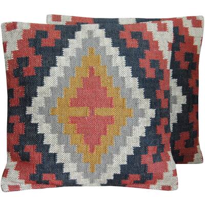 Handmade Indo Wool and Jute Kilim Pillow, Set of 2 (India) - 20" L x 20" W
