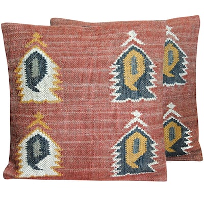 Handmade Wool and Jute Kilim Pillow, Set of 2 (India) - 20" L x 20" W