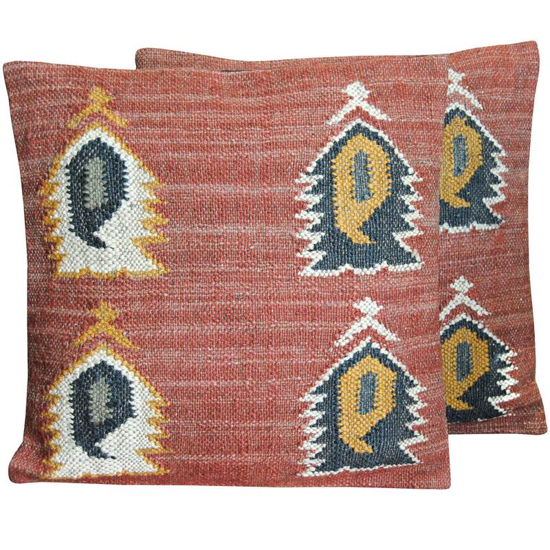 Handmade Wool and Jute Kilim Pillow, Set of 2 (India) - 20" L x 20" W