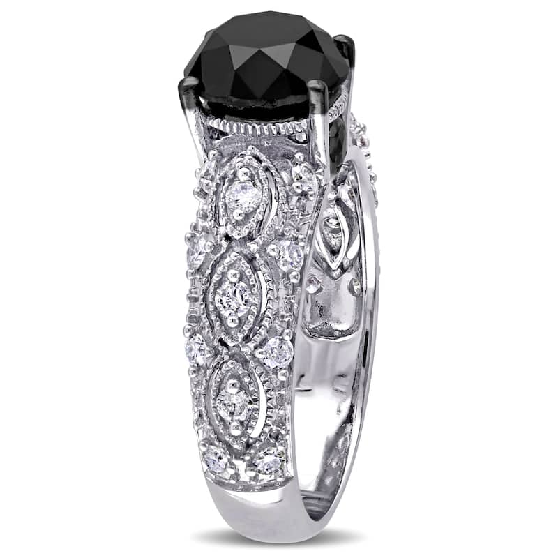 Miadora Signature Collection 10k White Gold 3ct TDW Black and White Diamond Vintage Engagement Ring