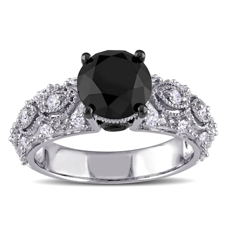 Miadora Signature Collection 10k White Gold 3ct TDW Black and White Diamond Vintage Engagement Ring - 4.5