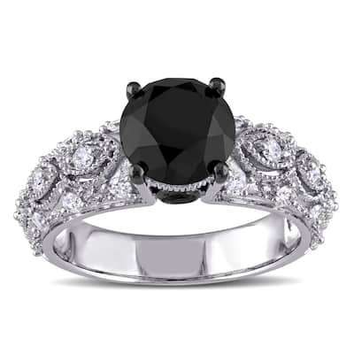 Miadora Signature Collection 10k White Gold 3ct TDW Black and White Diamond Vintage Engagement Ring