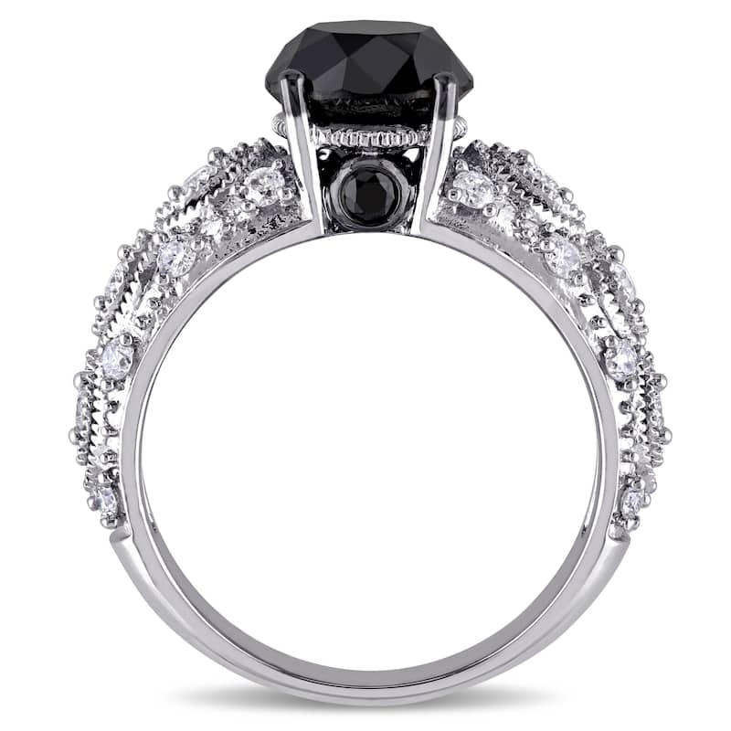 Miadora Signature Collection 10k White Gold 3ct TDW Black and White Diamond Vintage Engagement Ring