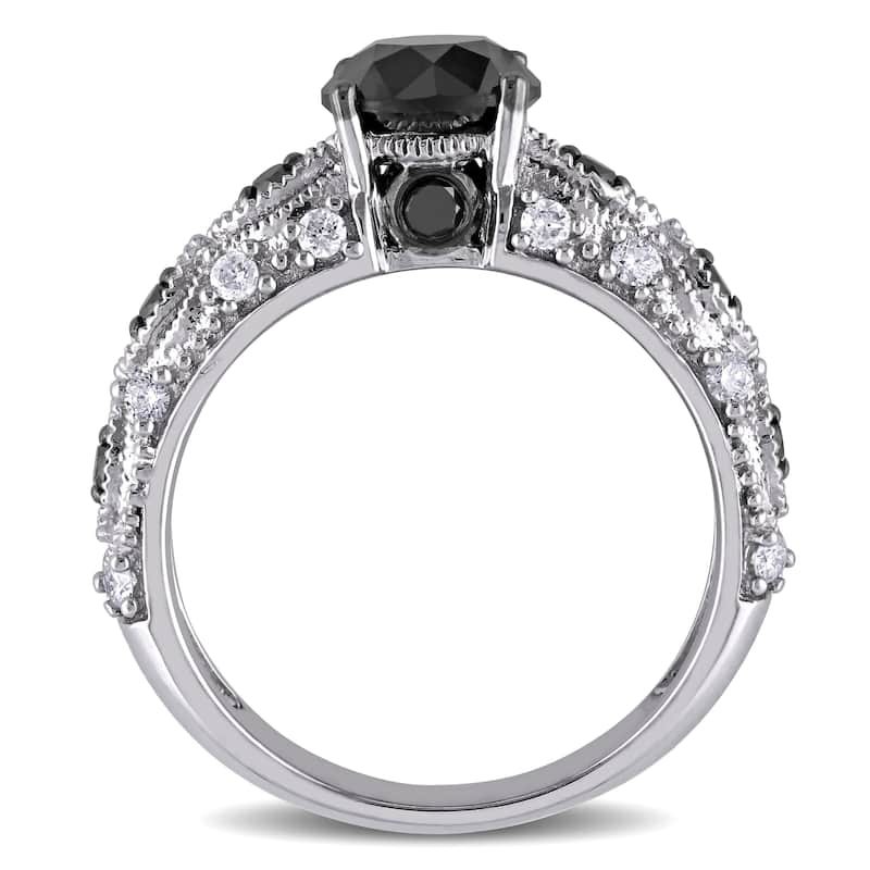 Miadora 10k White Gold 2ct TDW Black and White Diamond Vintage Engagement Ring
