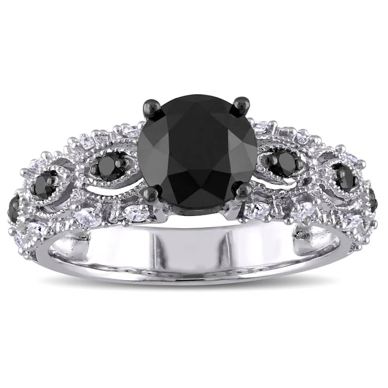 Miadora 10k White Gold 2ct TDW Black and White Diamond Vintage Engagement Ring - 5.5
