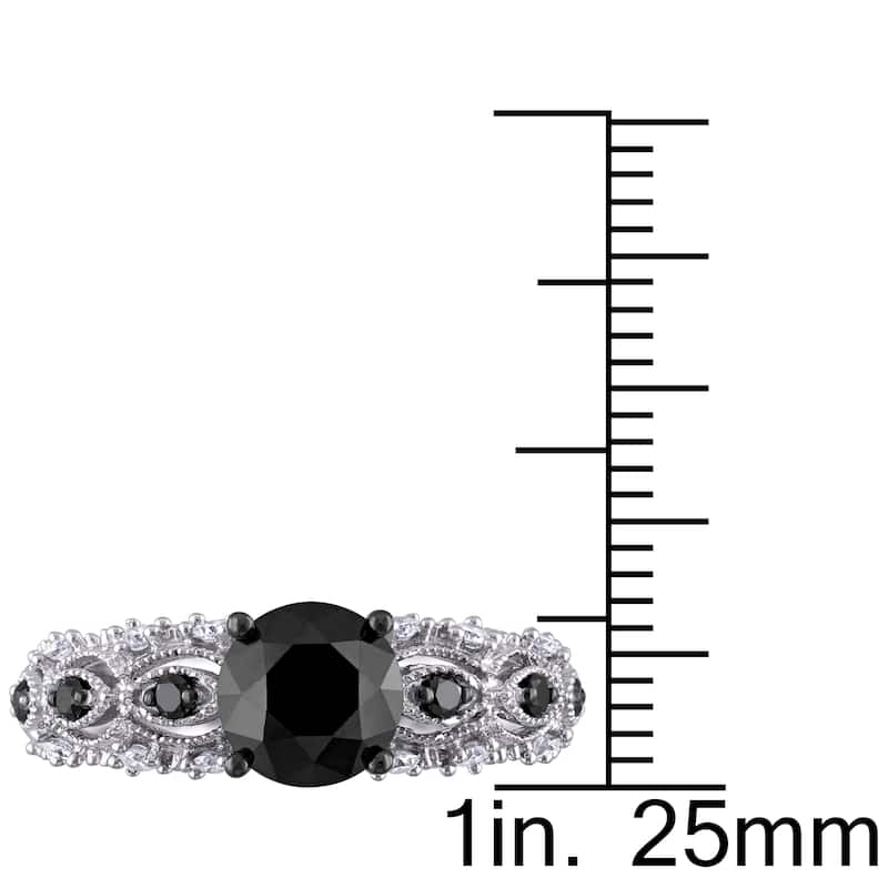 Miadora 10k White Gold 2ct TDW Black and White Diamond Vintage Engagement Ring