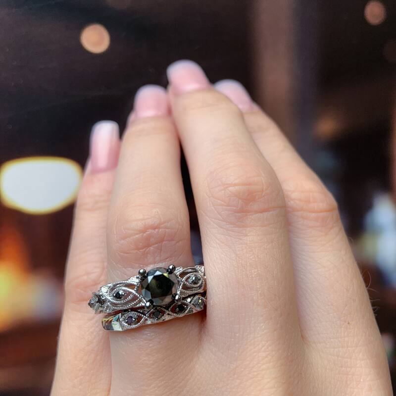 Miadora 10k White Gold 2ct TDW Black and White Diamond Vintage Engagement Ring