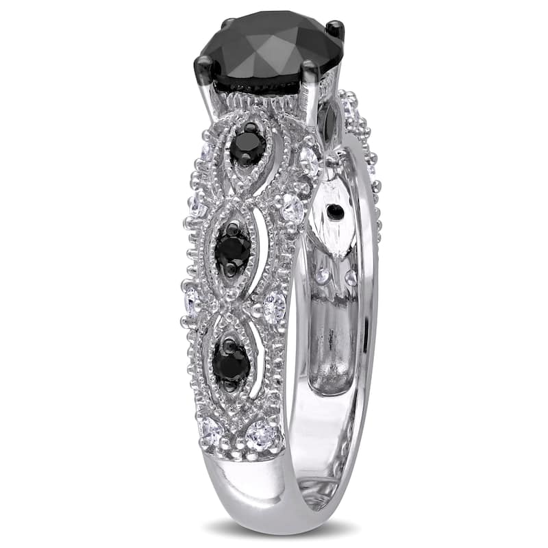 Miadora 10k White Gold 2ct TDW Black and White Diamond Vintage Engagement Ring