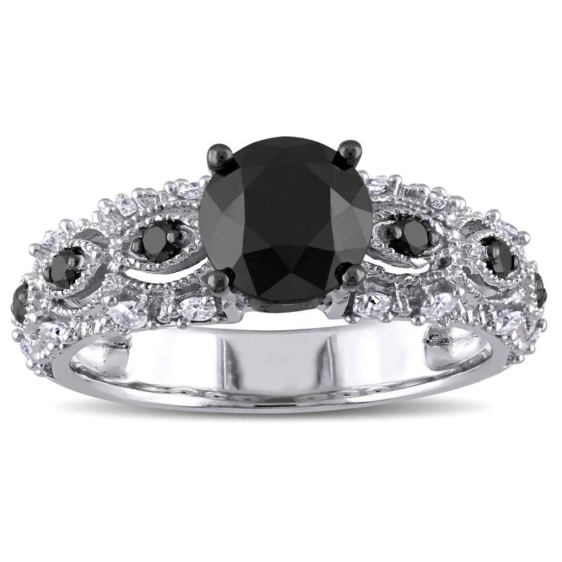 Miadora 10k White Gold 2ct TDW Black and White Diamond Vintage Engagement Ring