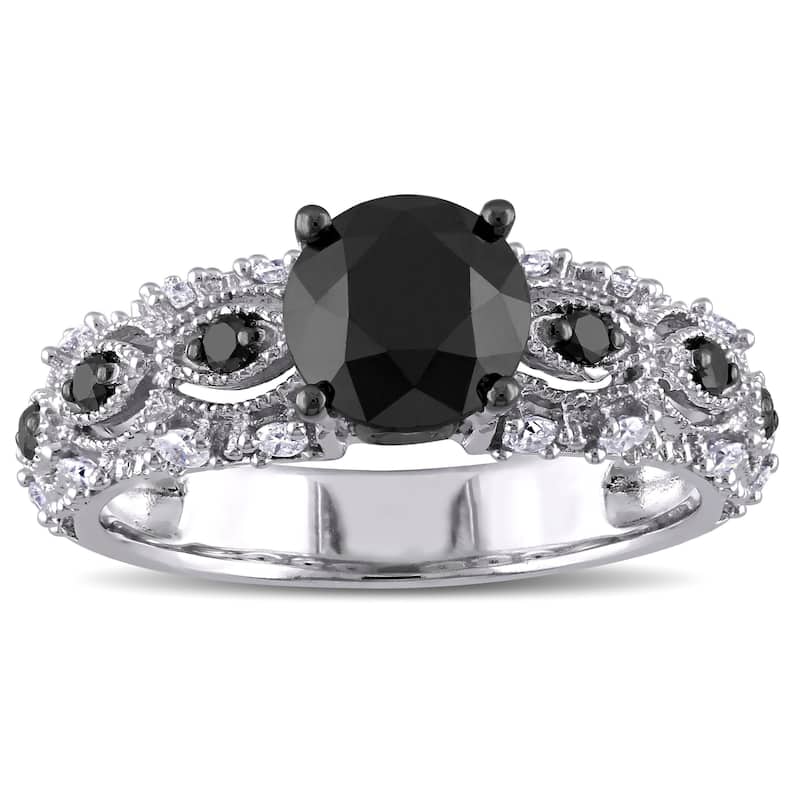 Miadora 10k White Gold 2ct TDW Black and White Diamond Vintage Engagement Ring