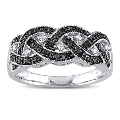 Miadora 1/6ct TDW Black and White Diamond Ring Sterling Silver