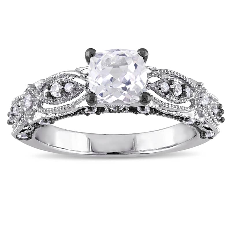 Miadora 10k White Gold Cushion-cut Created White Sapphire and Diamond Accent Vintage Filigree Engagement Ring - 4