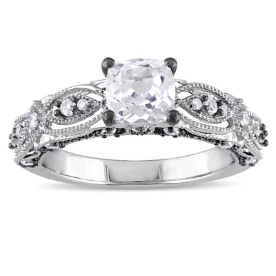Miadora 10k White Gold Cushion-cut Created White Sapphire and Diamond Accent Vintage Filigree Engagement Ring