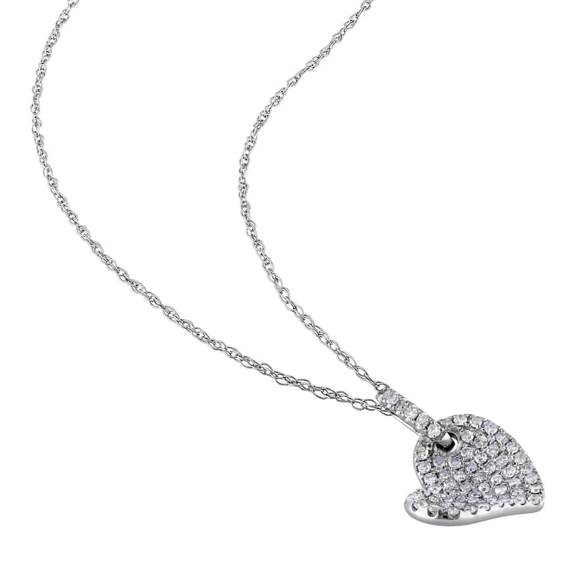 Miadora 10k White Gold 1/4ct TDW Diamond Heart Necklace
