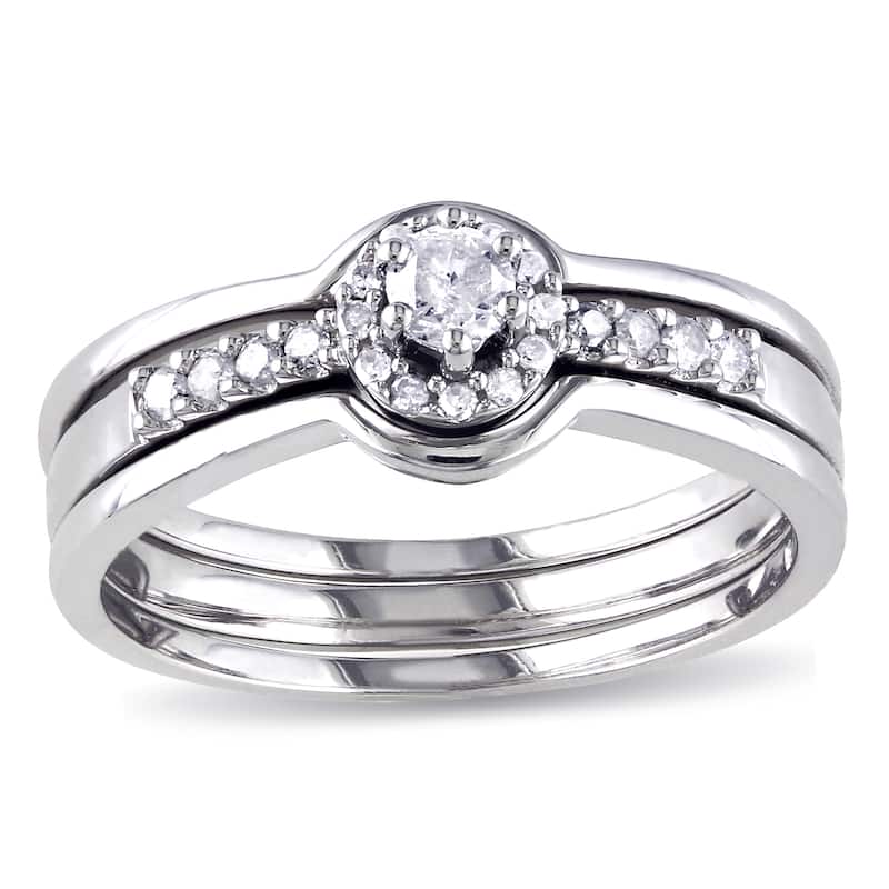 Miadora Sterling Silver 1/4ct TDW Diamond Halo Bridal Ring Set - White - 5.5