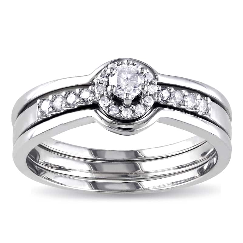Miadora Sterling Silver 1/4ct TDW Diamond Halo Bridal Ring Set - White