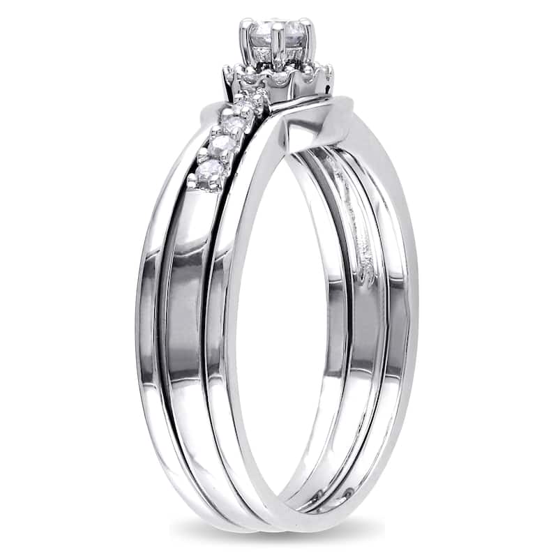 Miadora Sterling Silver 1/4ct TDW Diamond Halo Bridal Ring Set - White